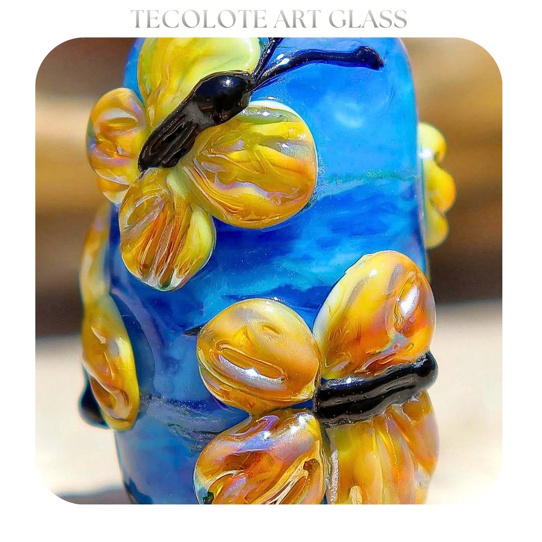 Azul Gold Butterfly - Art Glass lampwork Focal Bead - BHB Large Hole
