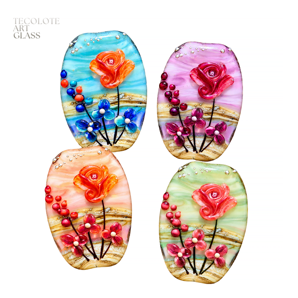 Baja Floral Love Focal Tabs  - Art Glass Lampwork Bead Collection