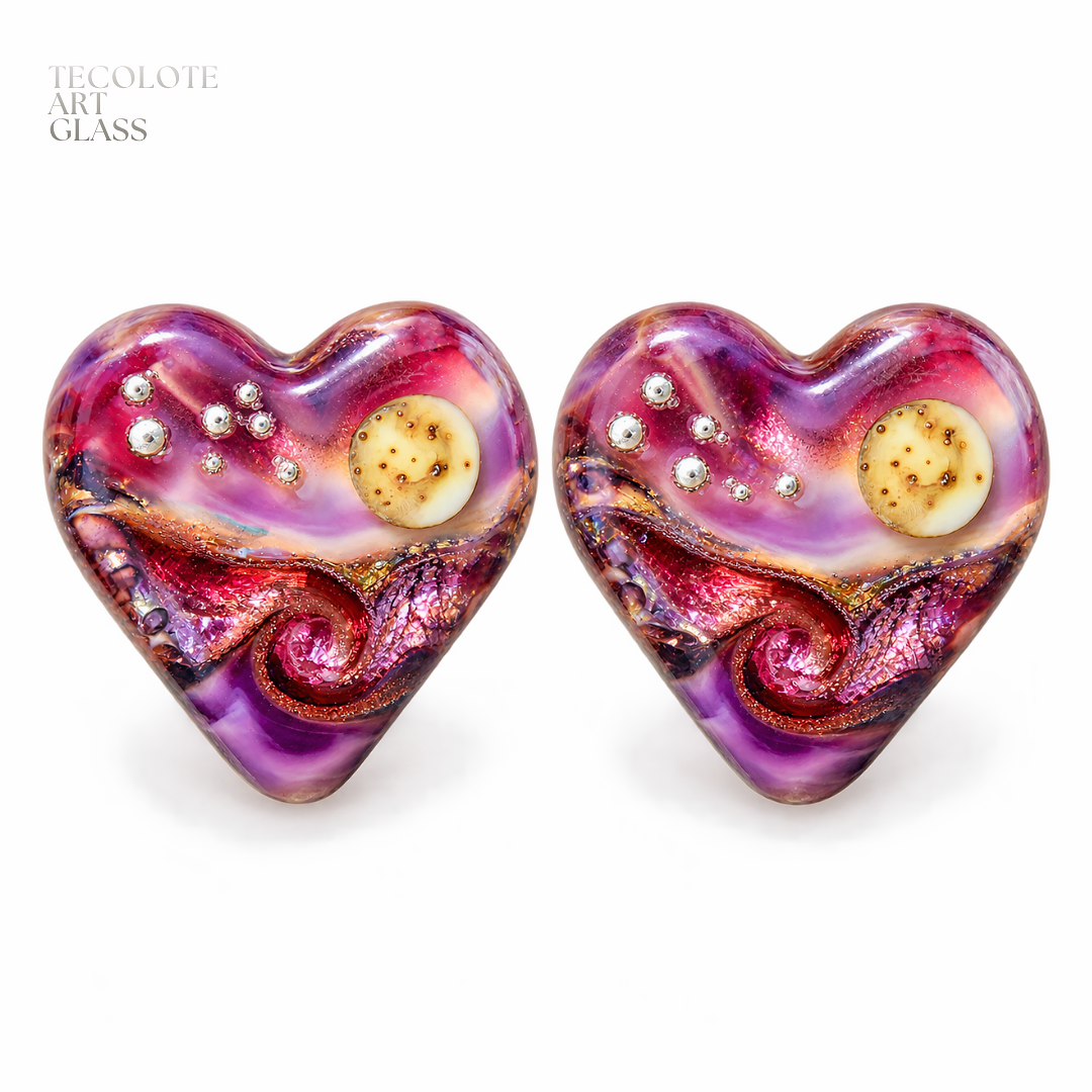 Baja Ocean Moon Love  - Art Glass Lampwork Heart Bead Collection