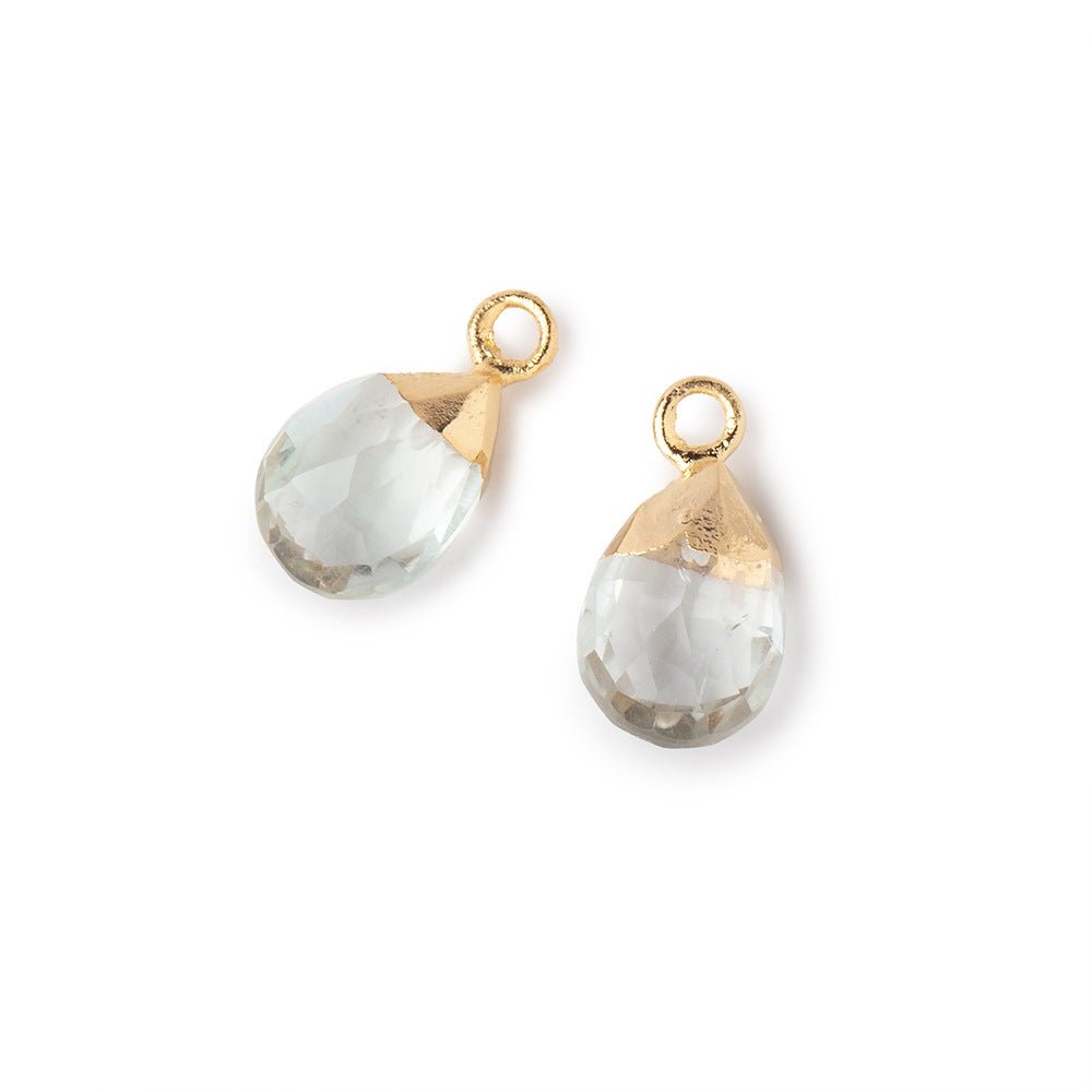 10x7mm Gold Leafed Prasiolite Faceted Pear Set of 2 Pendants