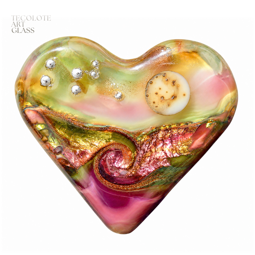 Baja Ocean Moon Love  - Art Glass Lampwork Heart Bead Collection