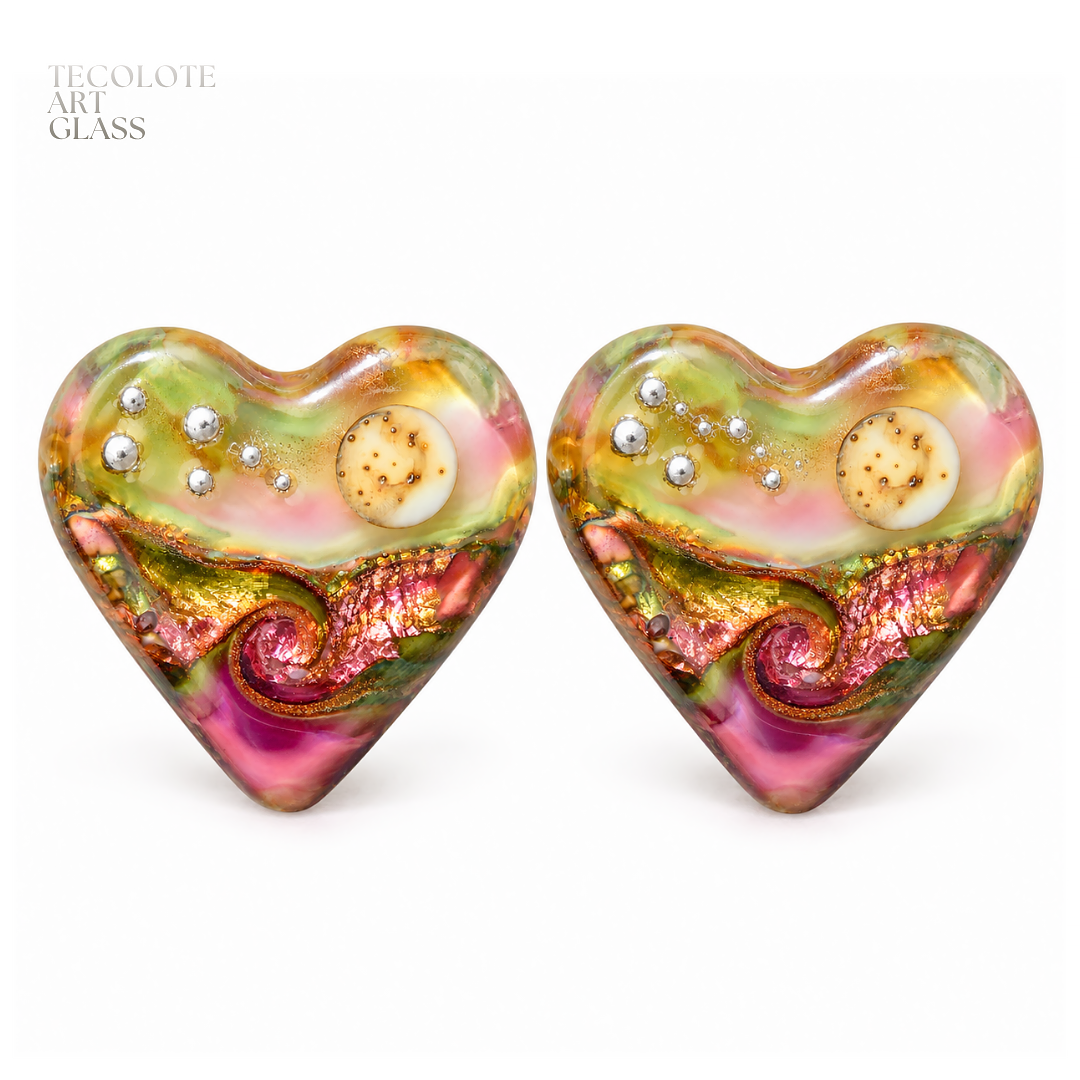 Baja Ocean Moon Love  - Art Glass Lampwork Heart Bead Collection