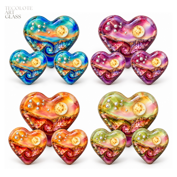 Baja Ocean Moon Love  - Art Glass Lampwork Heart Bead Collection