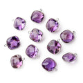 13mm Sterling Silver Textured Bezel Amethyst Pavilion Faceted Cushion 1 Pendant