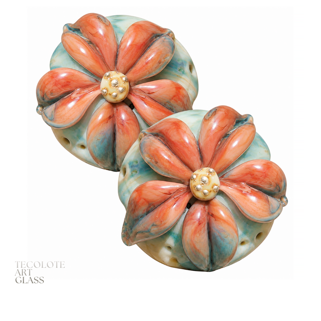 Boho Pearl Tumbled Flower Lentil Pairs in four color-ways  - Art Glass Lampwork Bead Collection