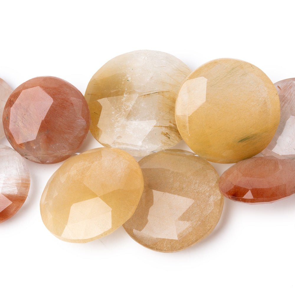 17-25mm Rutilated Quartz Top Drill Faceted Coin Beads 5 inch 13 pieces