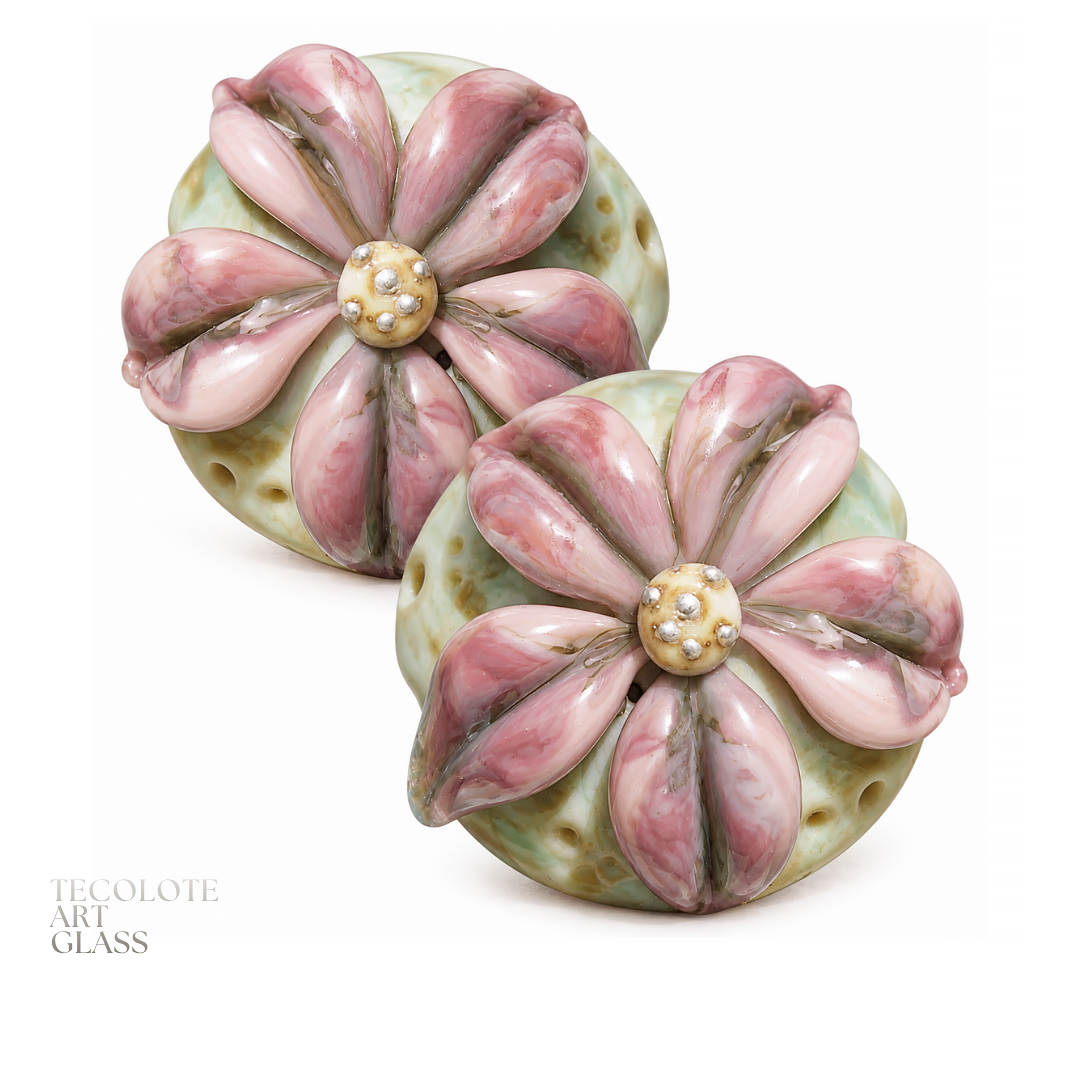 Boho Pearl Tumbled Flower Lentil Pairs in four color-ways  - Art Glass Lampwork Bead Collection