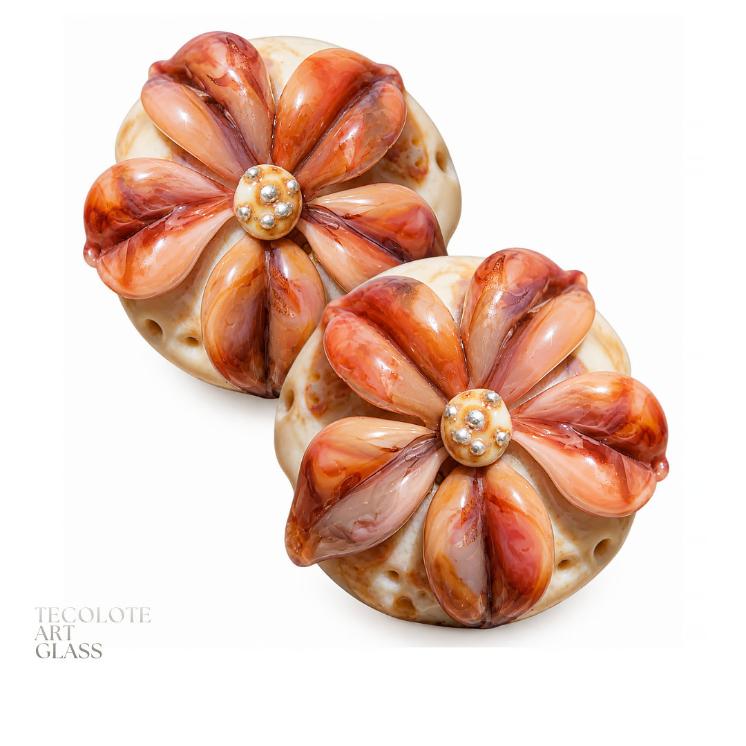 Boho Pearl Tumbled Flower Lentil Pairs in four color-ways  - Art Glass Lampwork Bead Collection