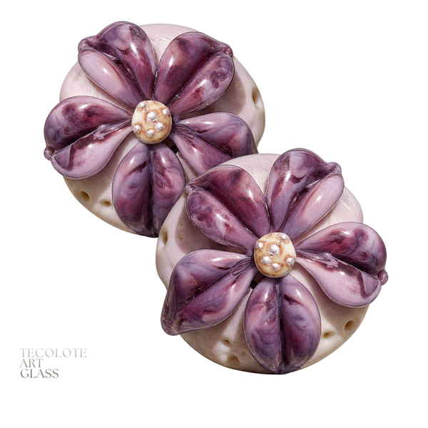 Boho Pearl Tumbled Flower Lentil Pairs in four color-ways  - Art Glass Lampwork Bead Collection