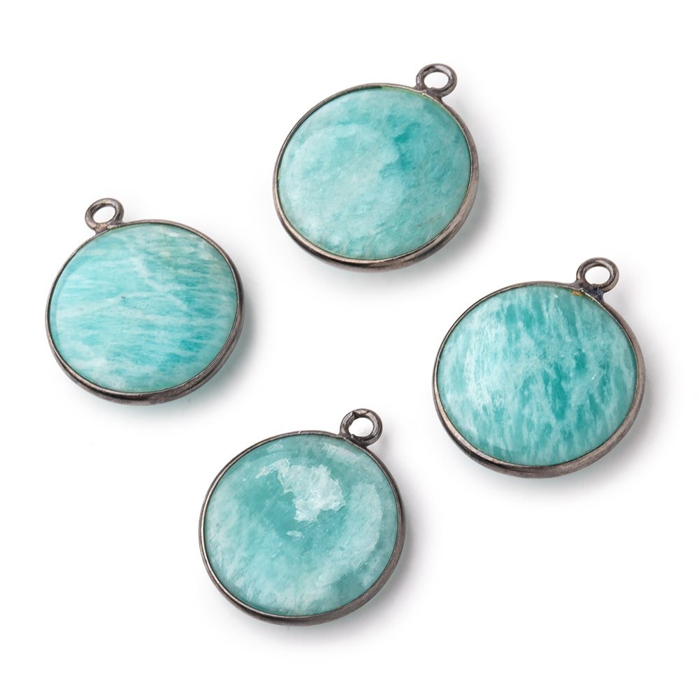 19mm Black Gold .925 Bezel Amazonite Plain Coin Pendant 1 Focal Bead
