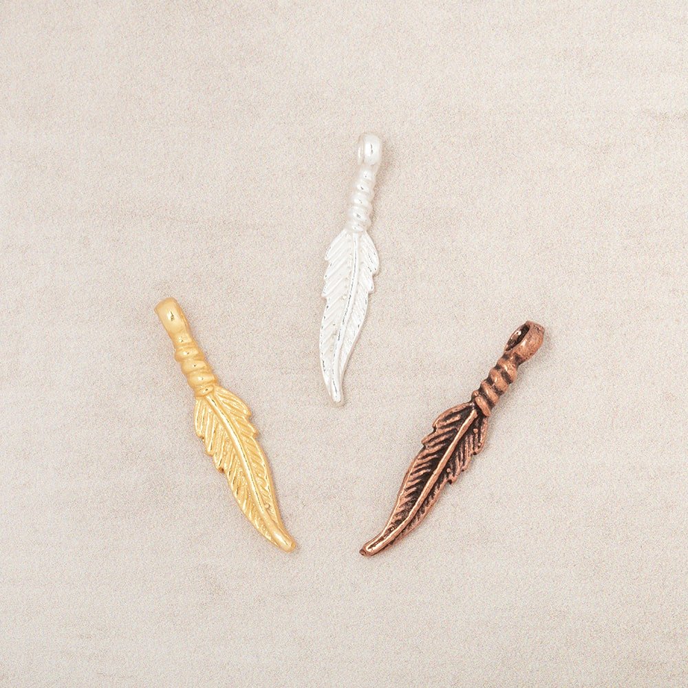 20x5mm Feather Pendant Charm Set of 6 pieces