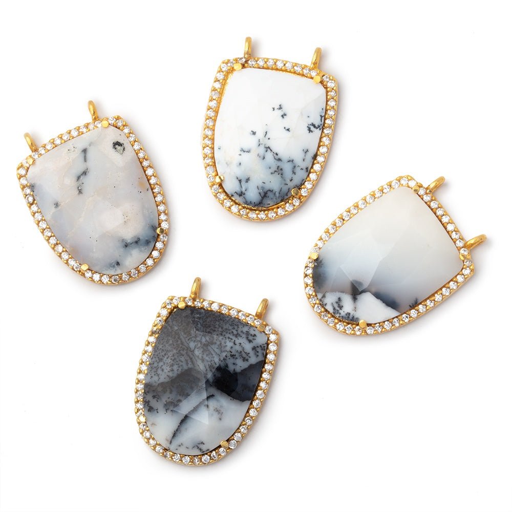 24x19mm Vermeil CZ Bezel Dendritic Opal Shield Connector 1 piece