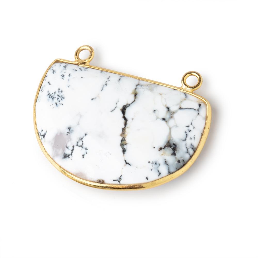 32x22mm Vermeil Bezel Dendritic Opal Faceted Half Moon Connector 1 piece