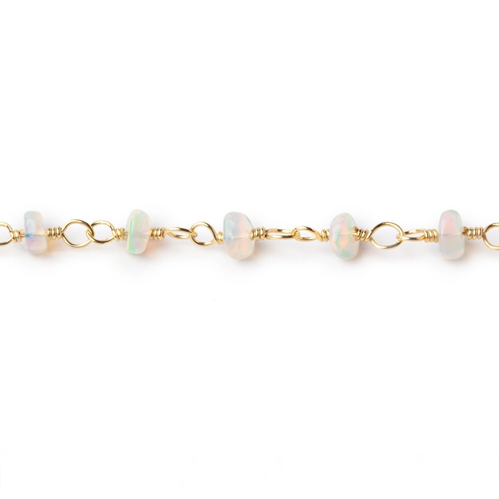 4-4.5mm Ethiopian Opal Plain Rondelles on Vermeil Hand Wrapped Chain