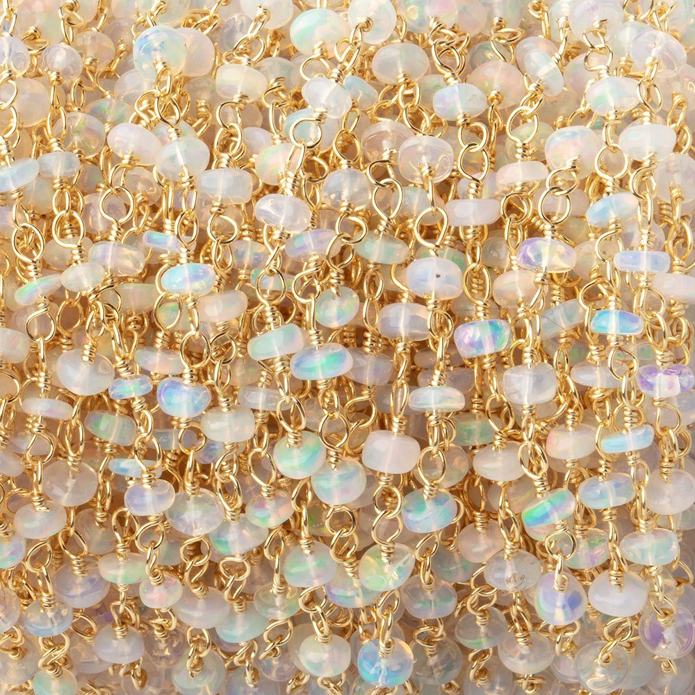 4-4.5mm Ethiopian Opal Plain Rondelles on Vermeil Hand Wrapped Chain