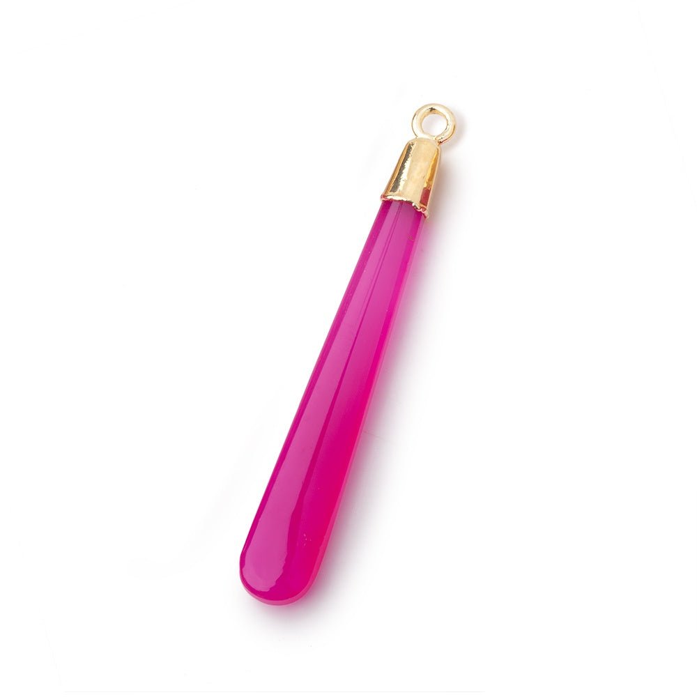 36-40mm Gold Leafed Hot Pink Chalcedony Pear Pendant 1 focal piece