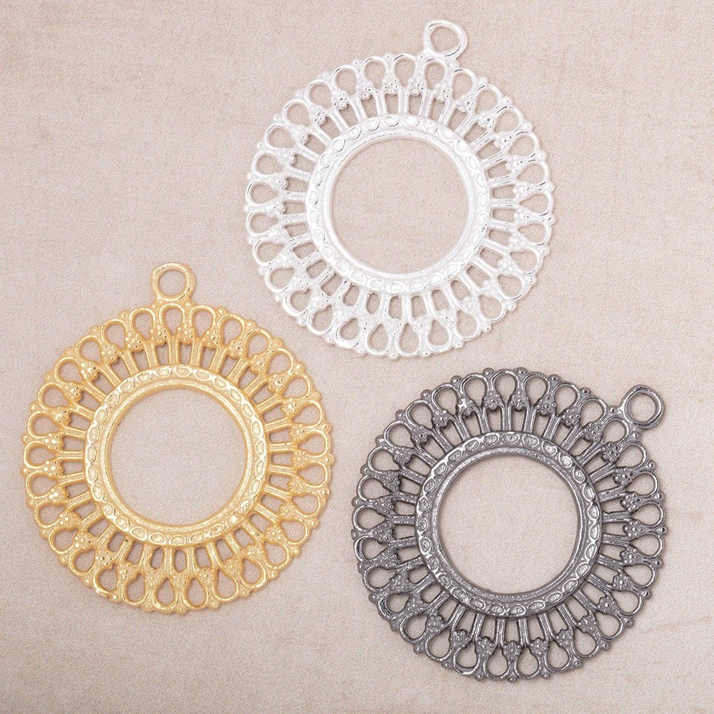 37mm Round Filigree Charm Set of 2 pieces