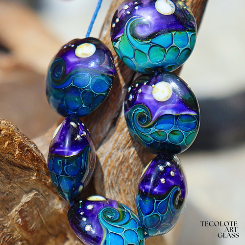 Deep Blackberry Ocean Lentils - Art Glass Lampwork Lentil Beads