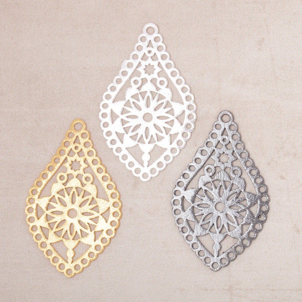 40x24mm Brushed Filigree Tear Drop Charm Set of 2 pieces