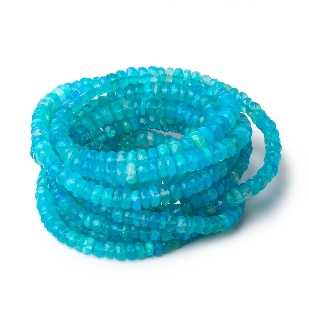 3.5-5.5mm Tropical Blue Ethiopian Opal Faceted Rondelles 16 inch 160 Beads AA