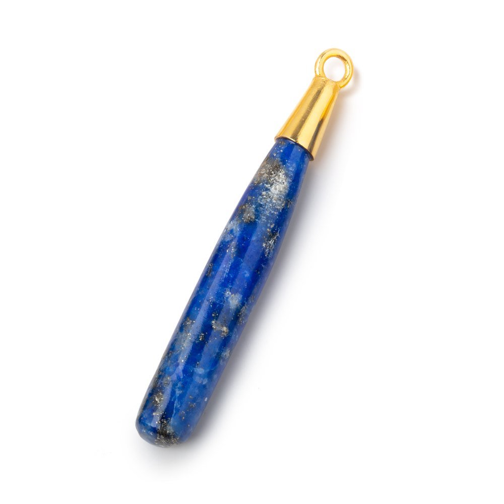 43x6.5mm Vermeil Capped Lapis Lazuli Plain Tear Drop Pendant 1 piece