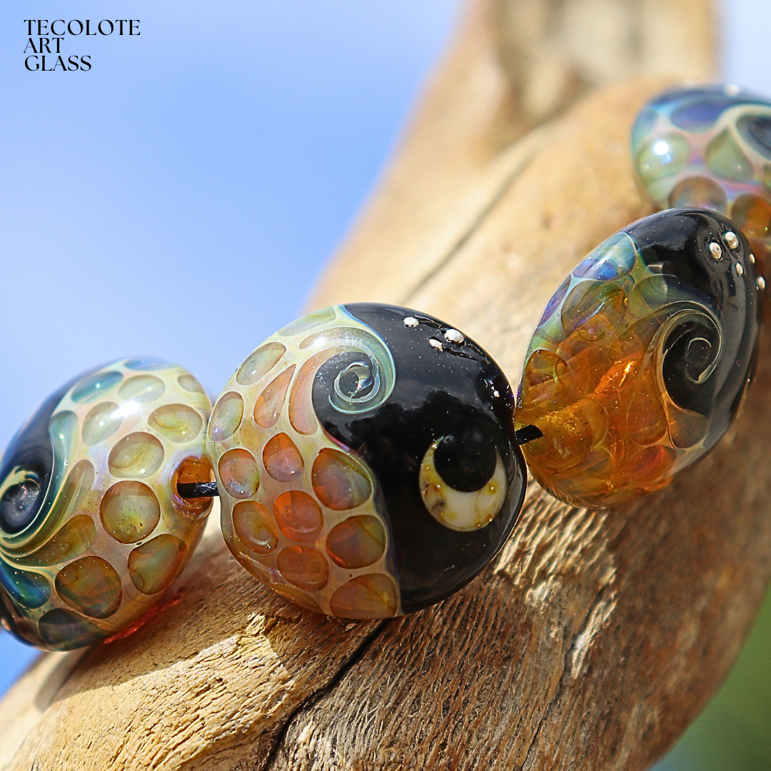 Midnight Raku Ocean Lentils - Art Glass Lampwork Lentil Beads