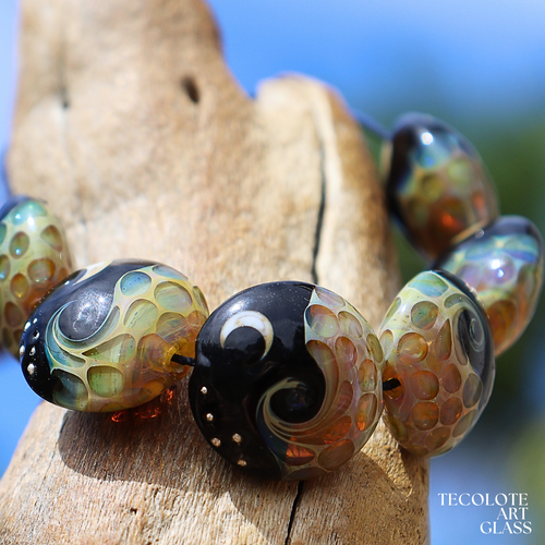 Midnight Raku Ocean Lentils - Art Glass Lampwork Lentil Beads