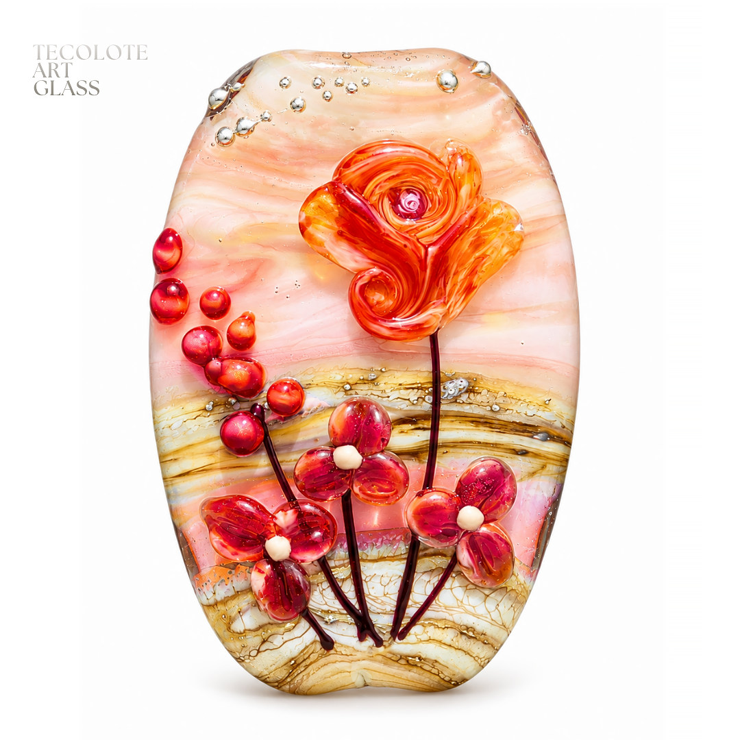 Baja Floral Love Focal Tabs  - Art Glass Lampwork Bead Collection