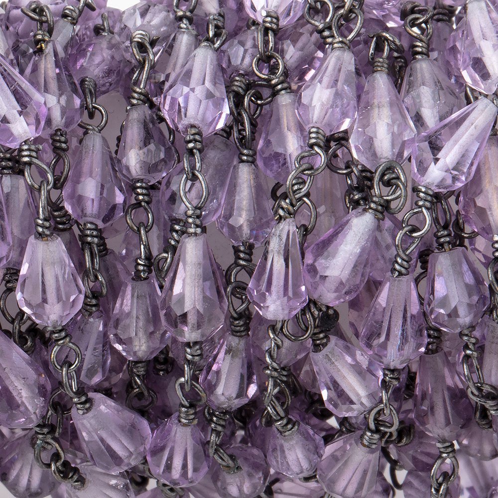 5x4mm Pink Amethyst Faceted Tear Drop Beads on Black Gold Plated Chain