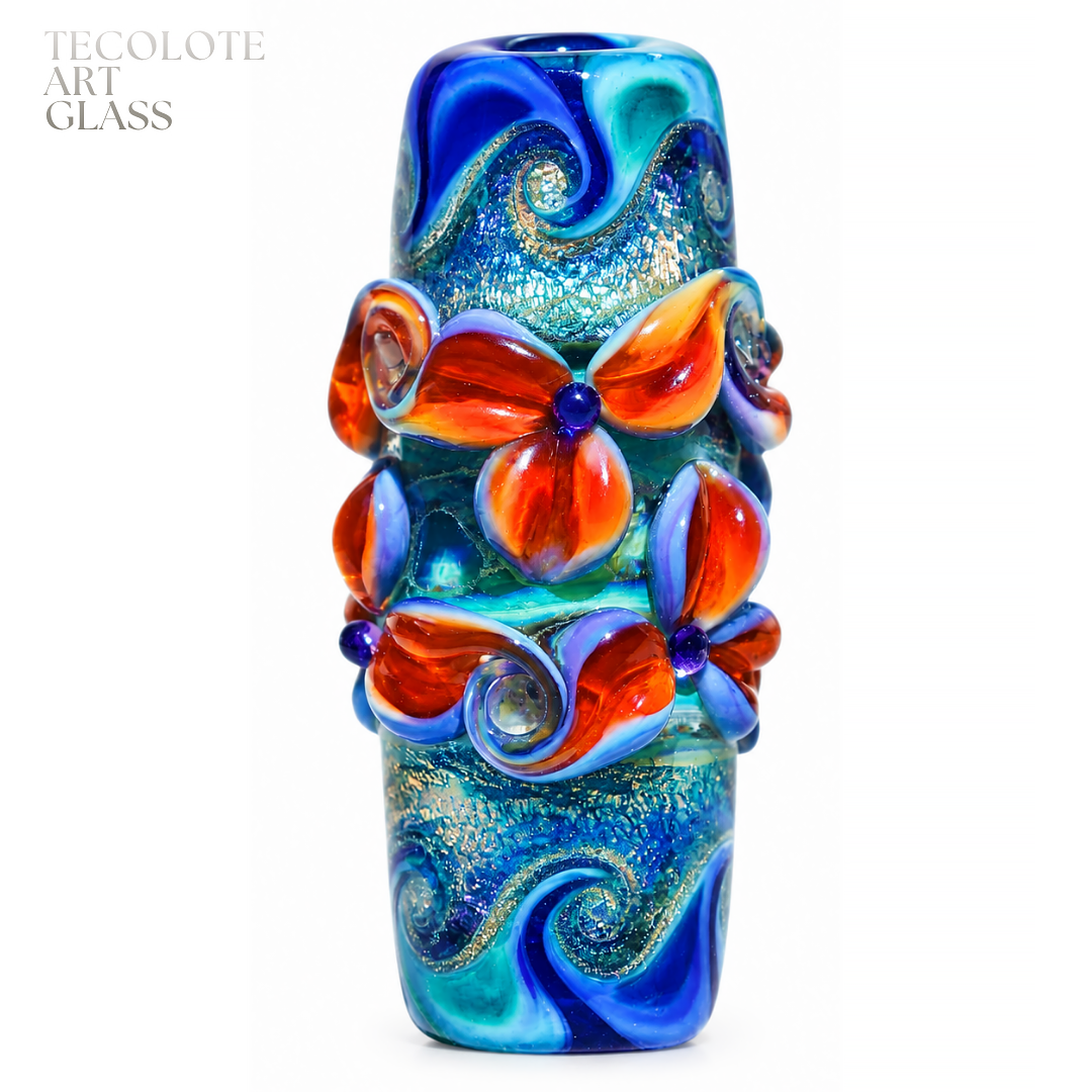 Baja Floral Love Focal Charms - Art Glass Lampwork Bead Collection - Large Hole for Show Lead