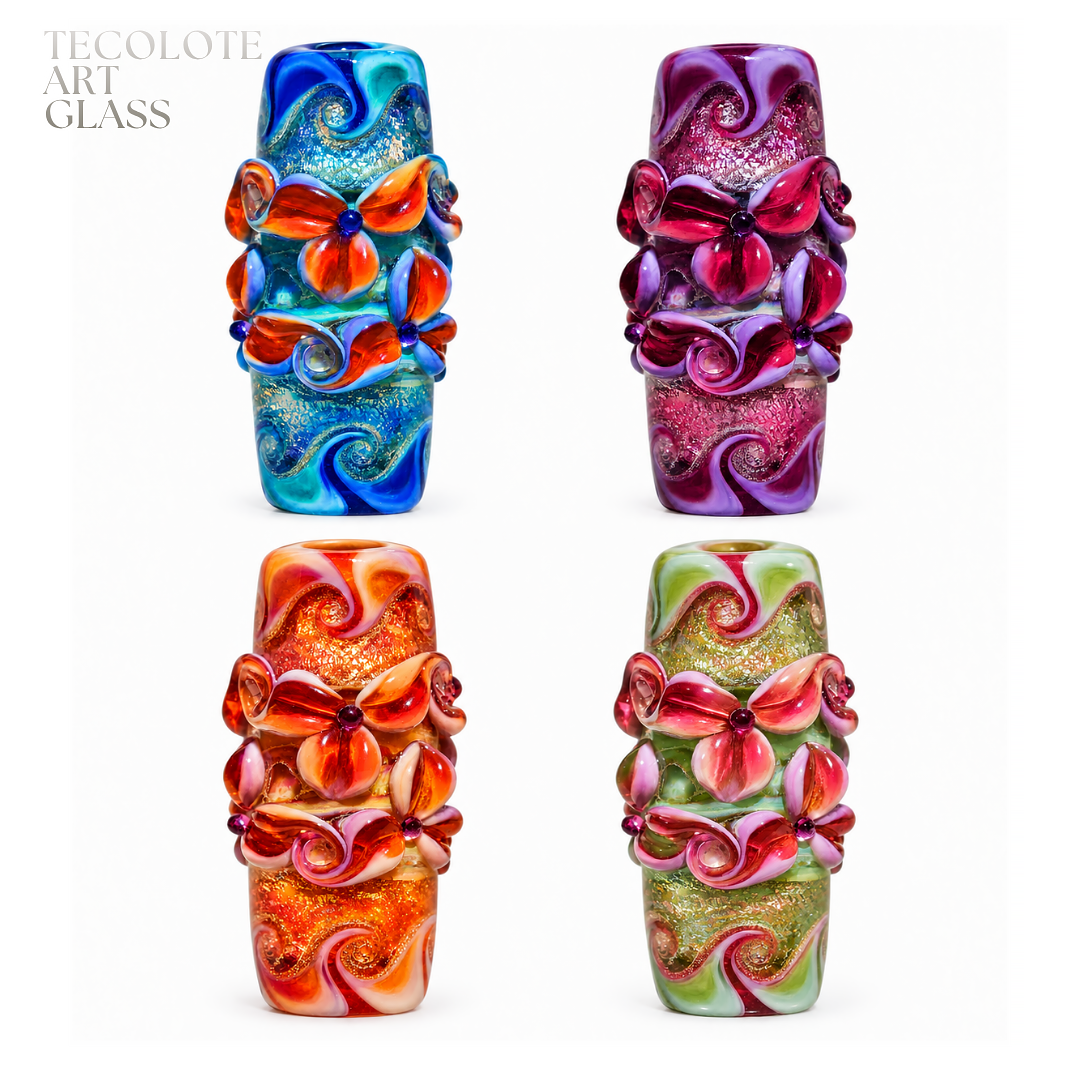 Baja Floral Love Focal Charms - Art Glass Lampwork Bead Collection - Large Hole for Show Lead