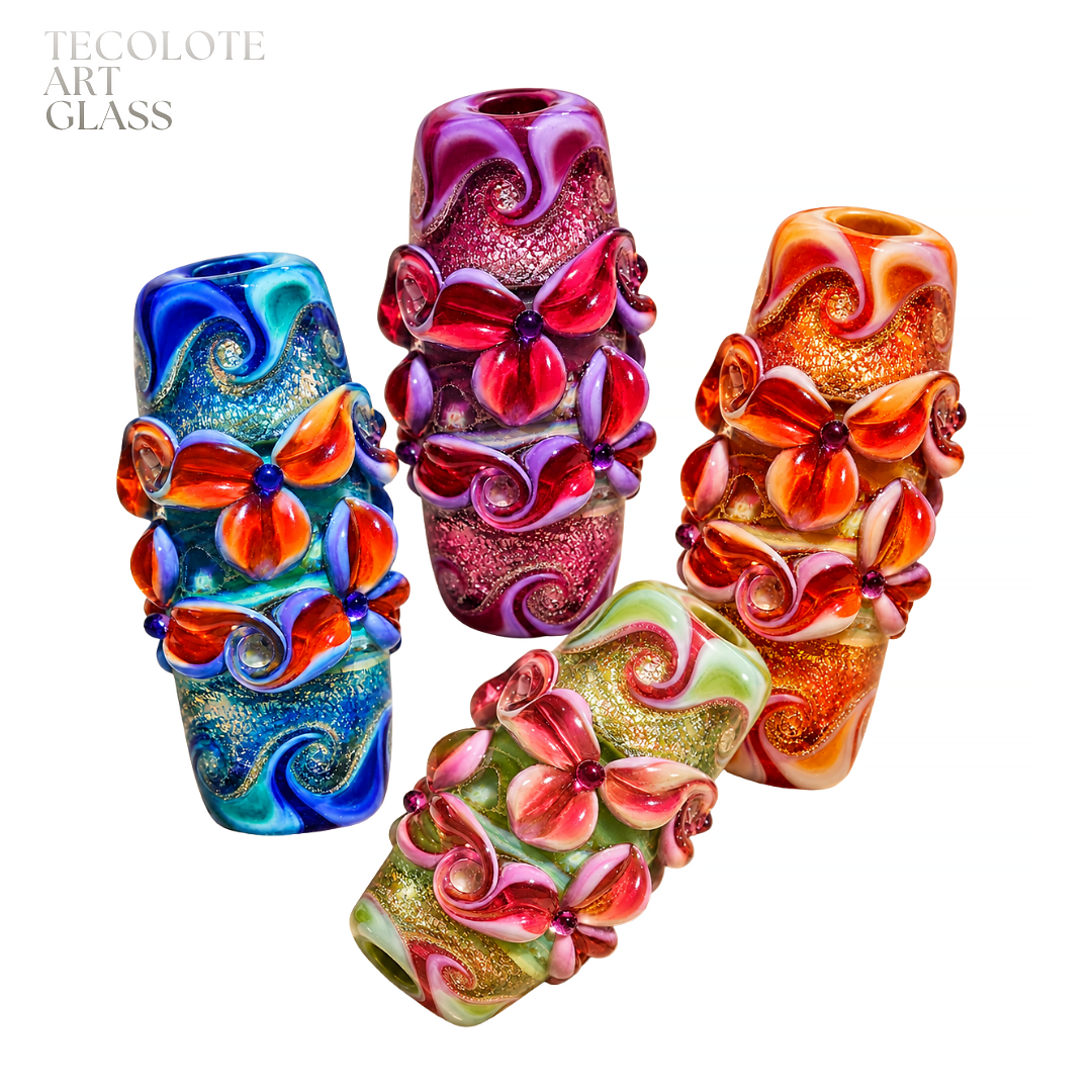 Baja Floral Love Focal Charms - Art Glass Lampwork Bead Collection - Large Hole for Show Lead