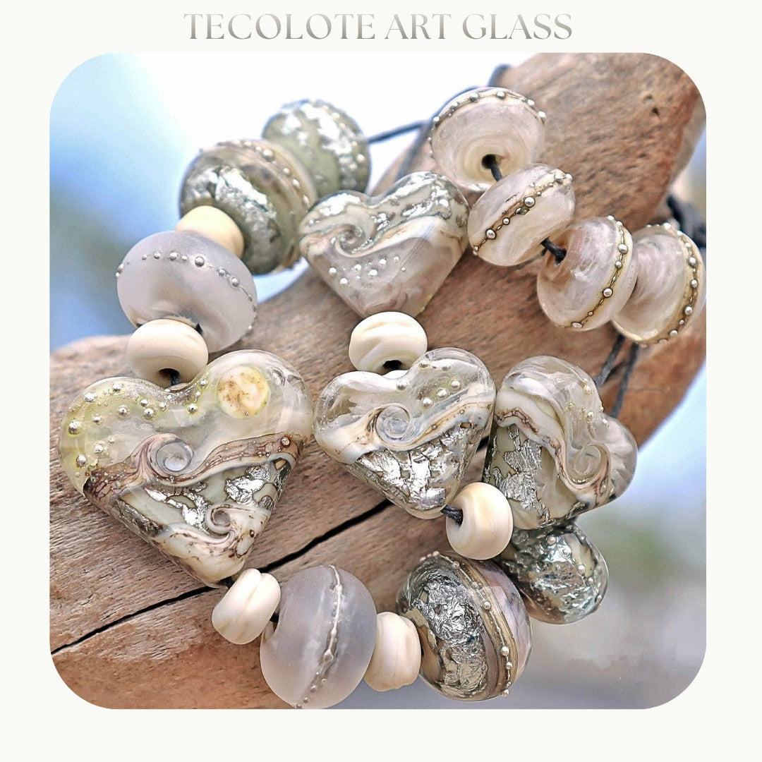 Destination Sea Foam Heart Bead Set - Glass Art Lampwork Collection