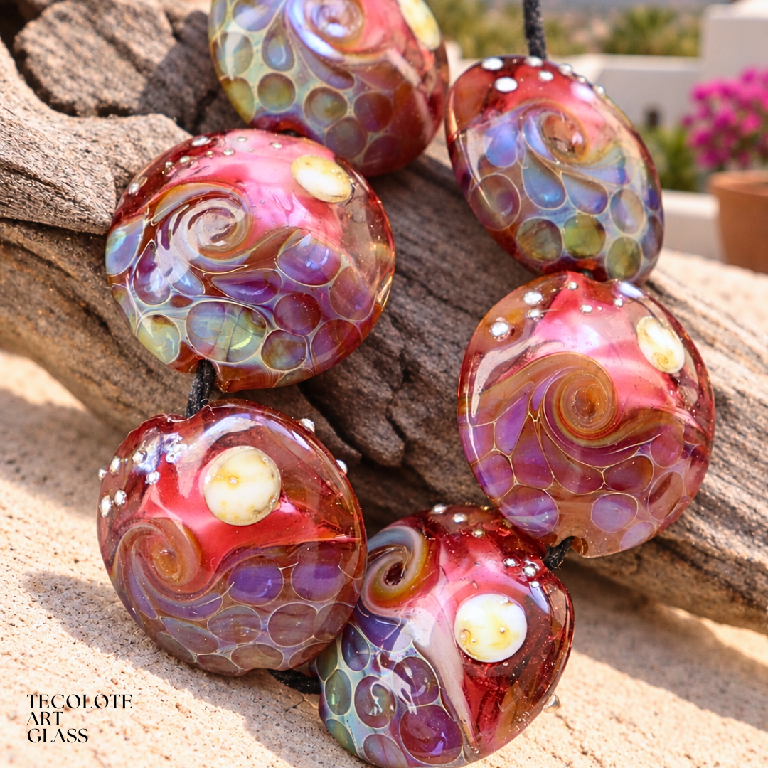 Moonlit Ocean Lentils - Art Glass Lampwork Lentil Beads