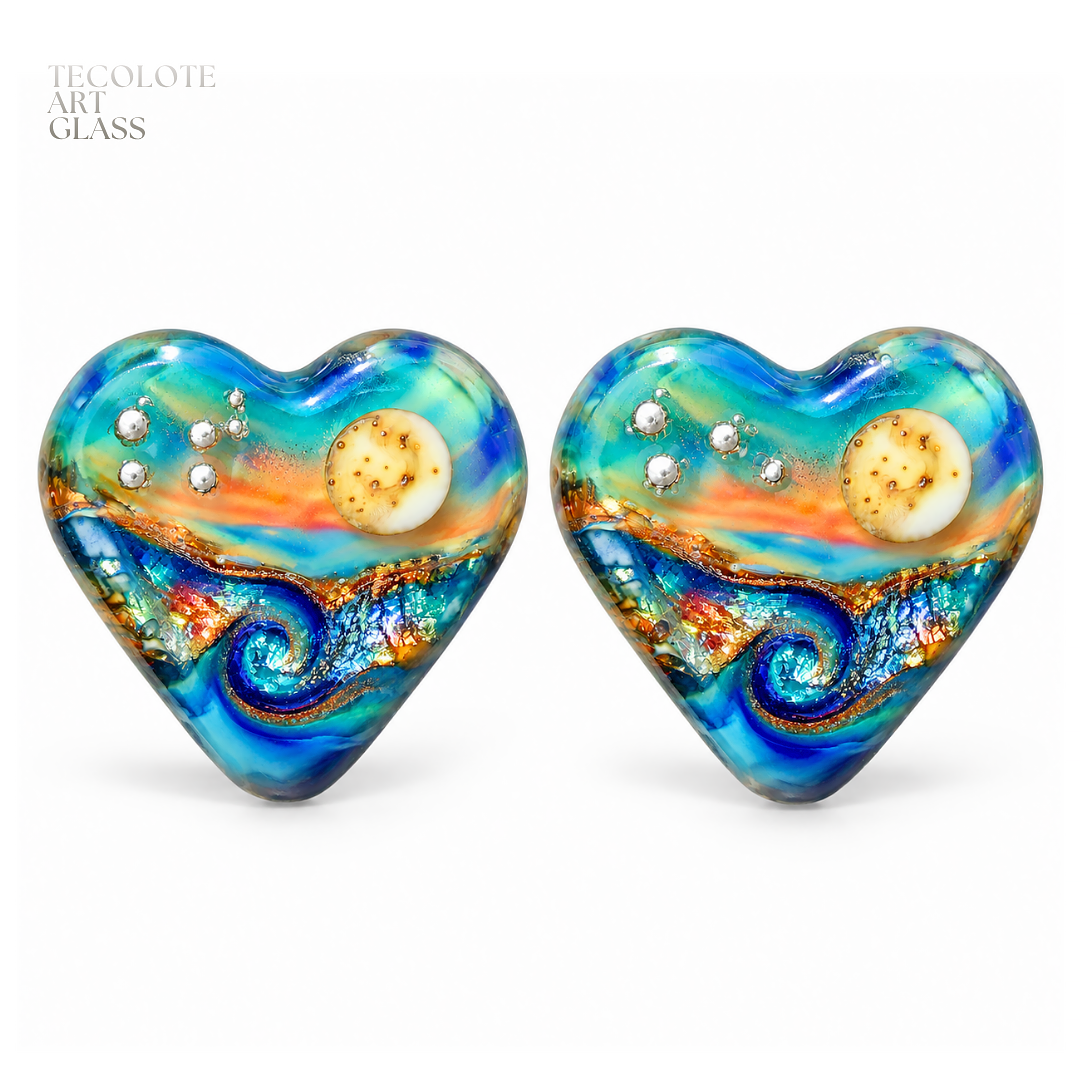 Baja Ocean Moon Love  - Art Glass Lampwork Heart Bead Collection