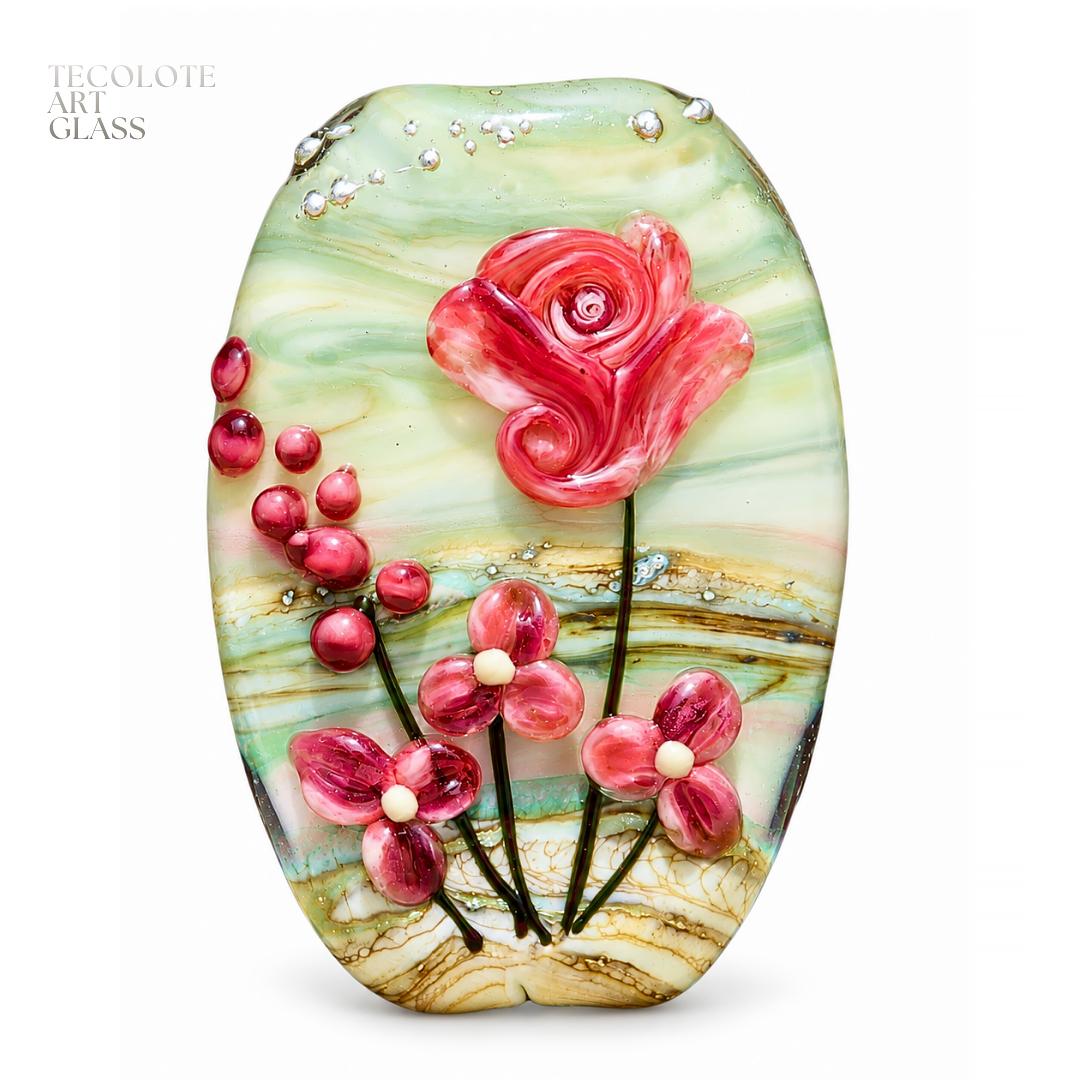Baja Floral Love Focal Tabs  - Art Glass Lampwork Bead Collection