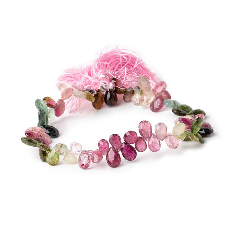 6x5-9x7mm Multi Color Tourmaline Faceted Pear Beads 8.5 inch 66 pieces