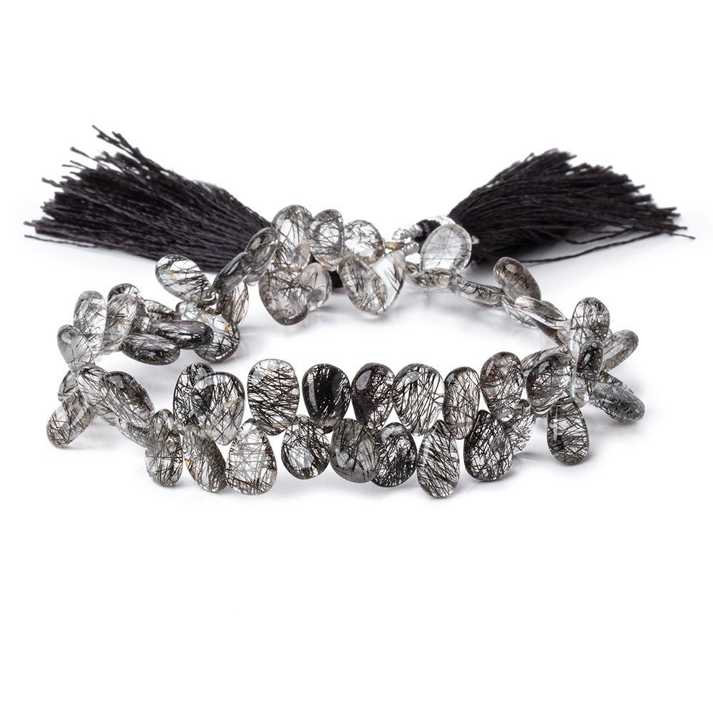 7-10mm Black Tourmalinated Quartz Plain Pear Beads 7.5 inch 60 pieces