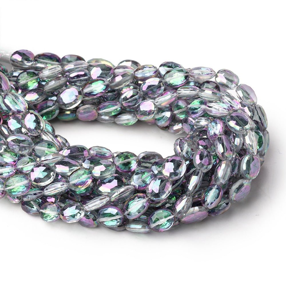 7-10mm Mystic White Topaz Straight Drill Faceted Ovals 9 inch 24 Beads