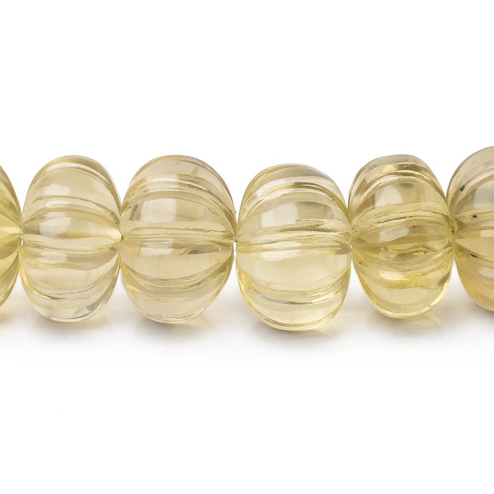 7-12.5mm Lemon Quartz Hand Carved Melon Rondelles 17 inch 59 Beads AA