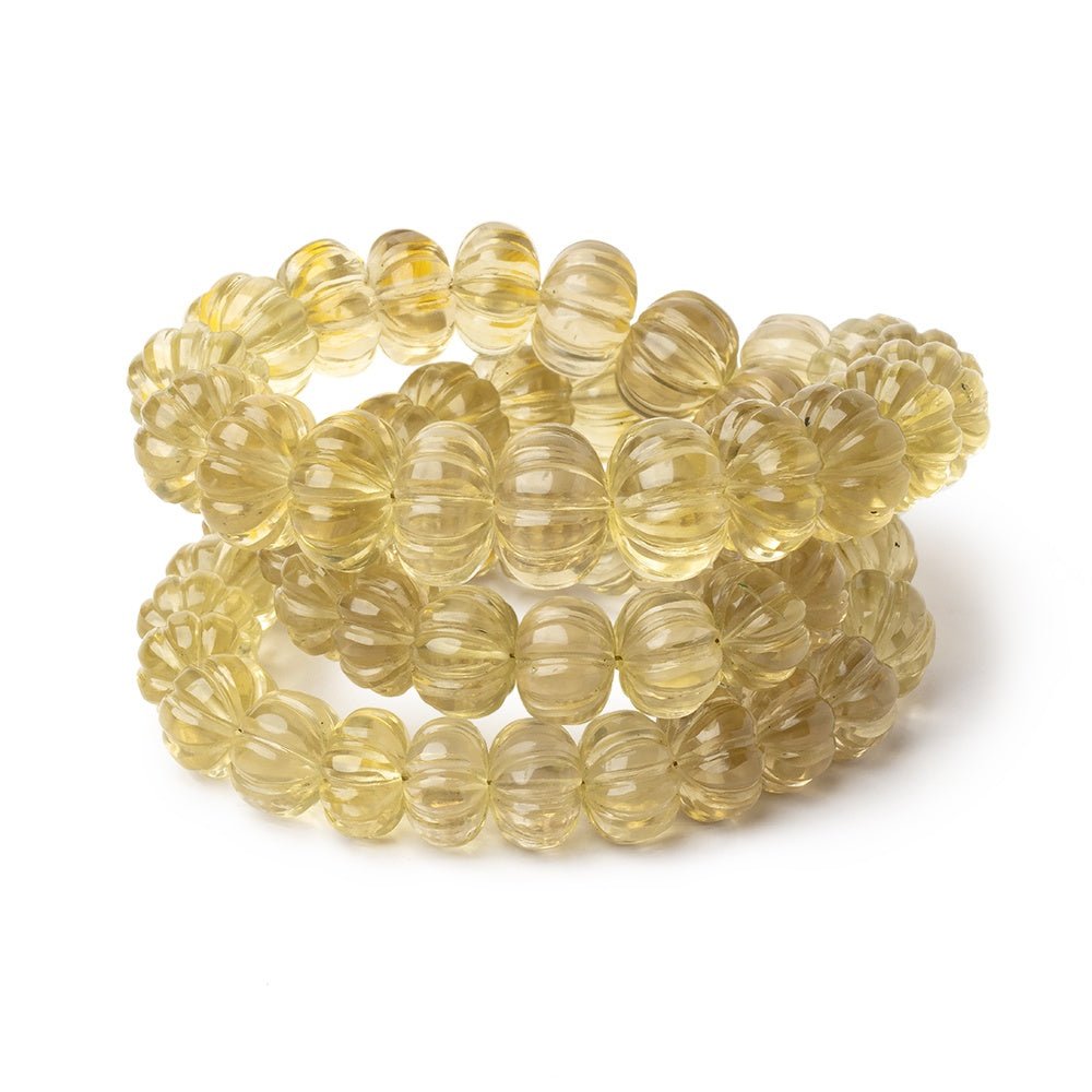 7-12.5mm Lemon Quartz Hand Carved Melon Rondelles 17 inch 59 Beads AA