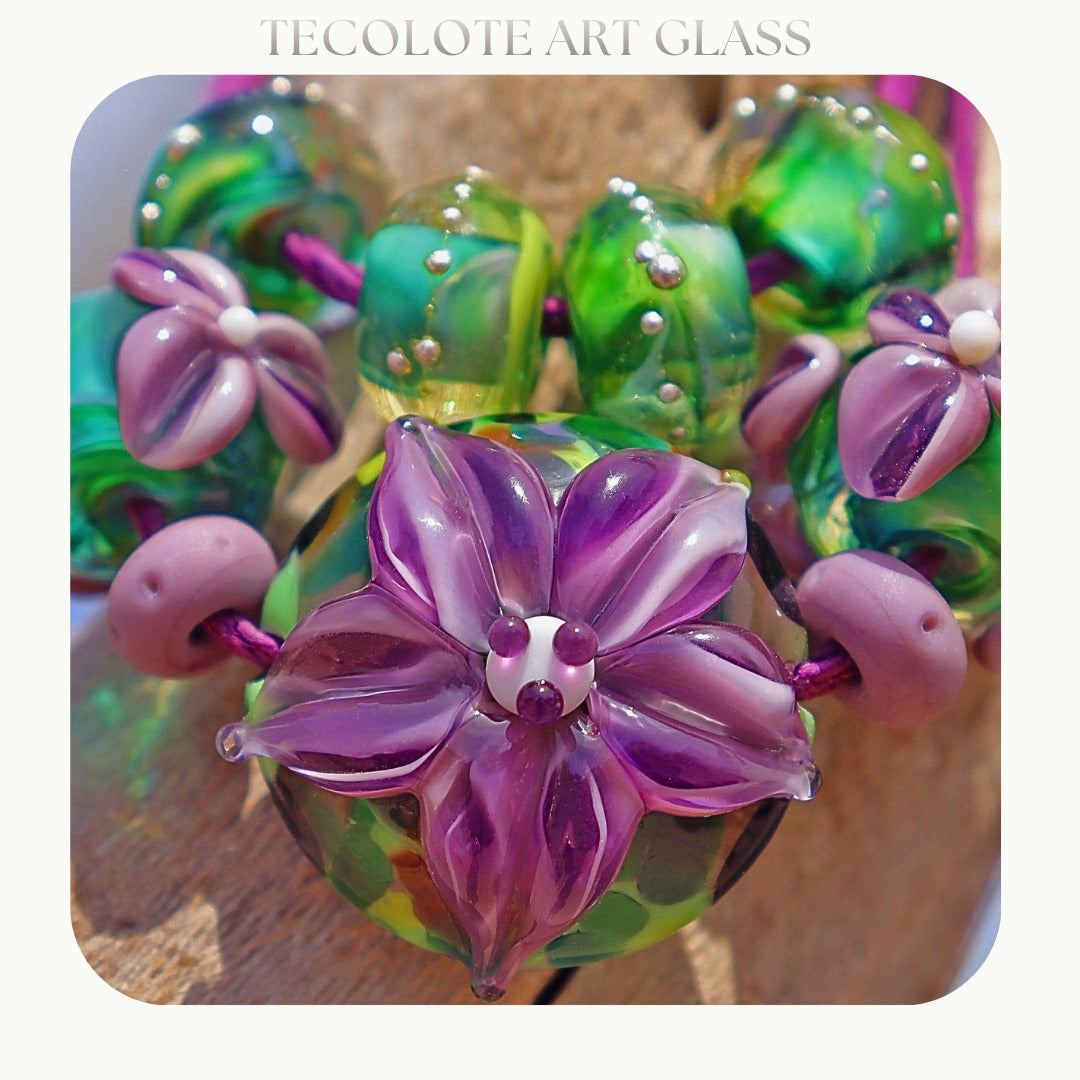 Paradise Plumeria Flowers - Glass Lampwork Bead Set