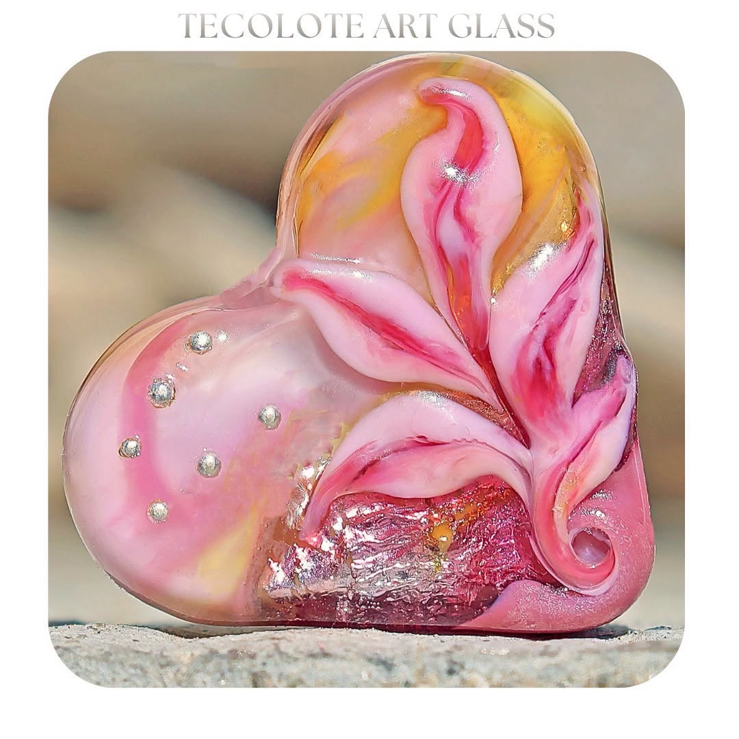 Passionfruit Love  - Art Glass Lampwork Heart Focal Bead