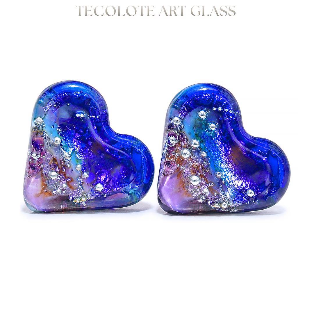 Constellations of Love  - Art Glass Lampwork Heart Focal Bead Pair