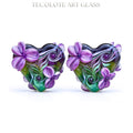 Wisteria & Spanish Moss  - Art Glass Lampwork Heart Focal Bead Pair