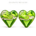Verde & Ivory Coast - Art Glass Lampwork Heart Focal Bead Pair
