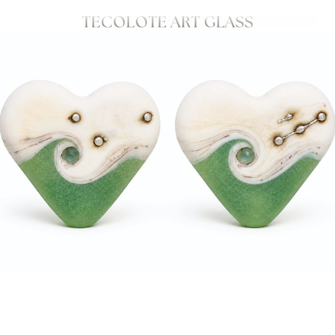 Seaweed & Sea Salt - Art Glass Lampwork Heart Focal Bead Pair