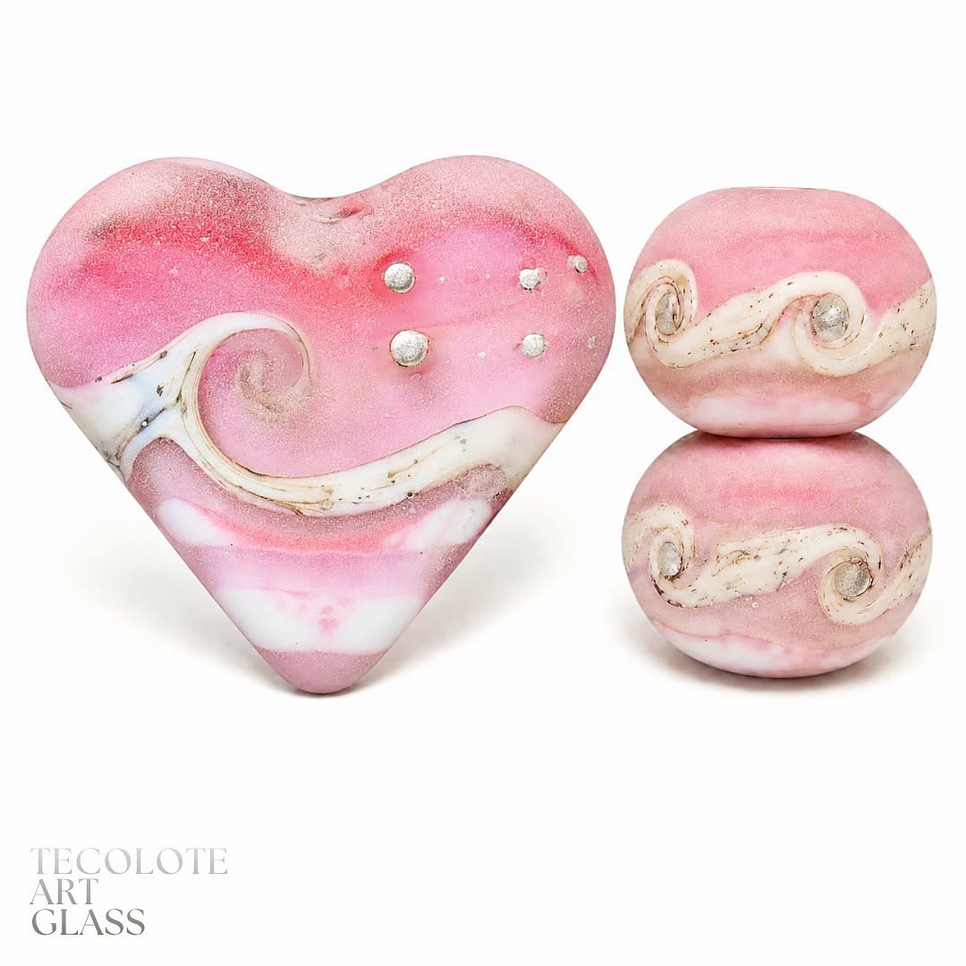 Sea Glass in Seashell Pink Art Glass Heart Focal Bead and accents