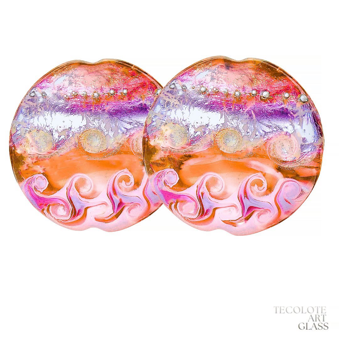Ginger Sunrise  Art Glass Lampwork Button Spree Bead Pair
