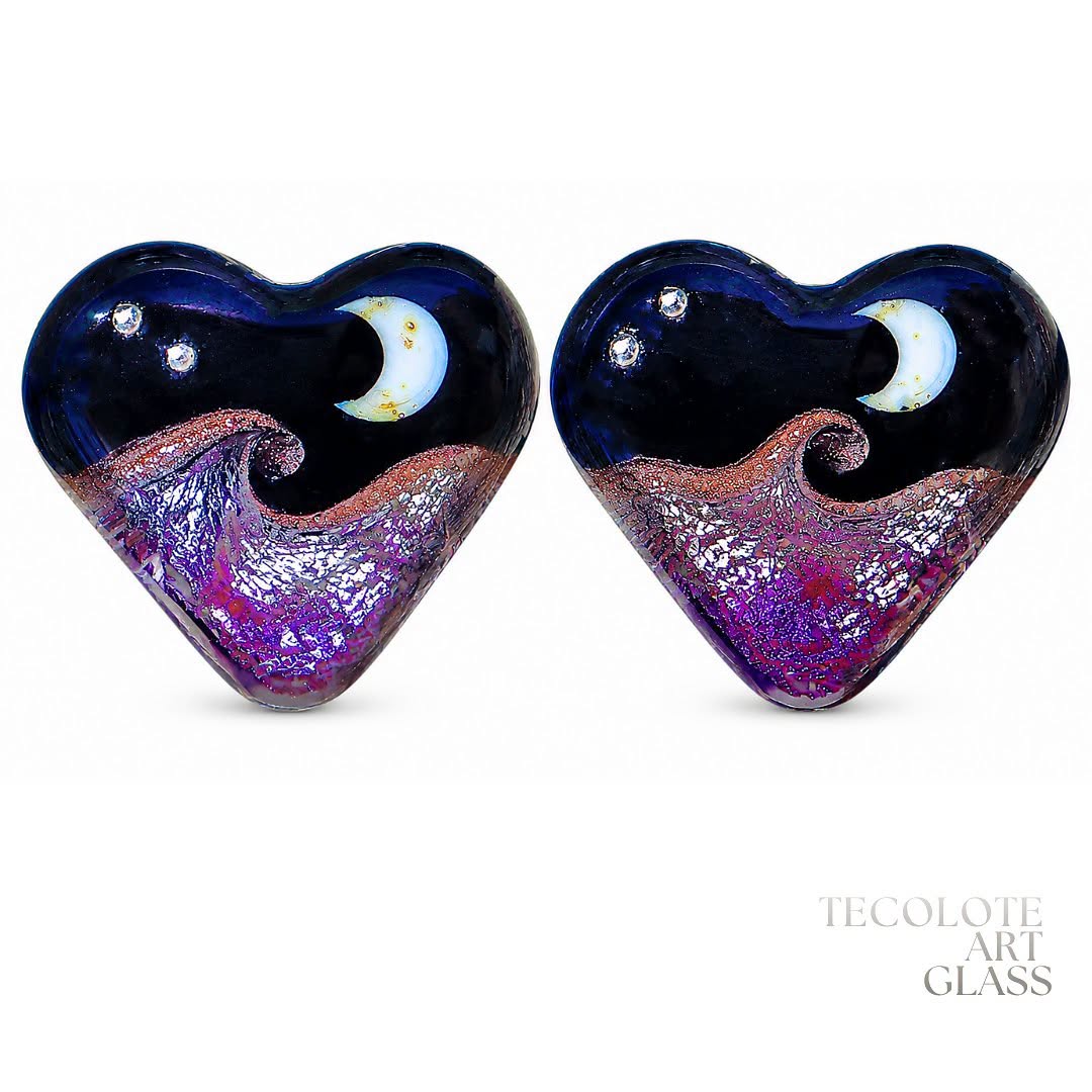 Amethyst Moonshadow   Art Glass Lampwork Heart Focal Bead Pair